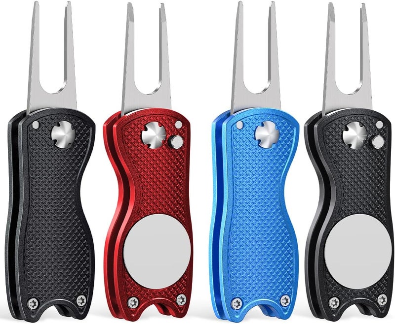 GreenHaven 2-6 Pack Golf Divot Repair Tool for Golfers Foldable Metal Green Tool with Magnetic Putt Alignment Ball Marker Pop-up Fork Tine with Sturdy Aluminum Alloy Handle - Image 1